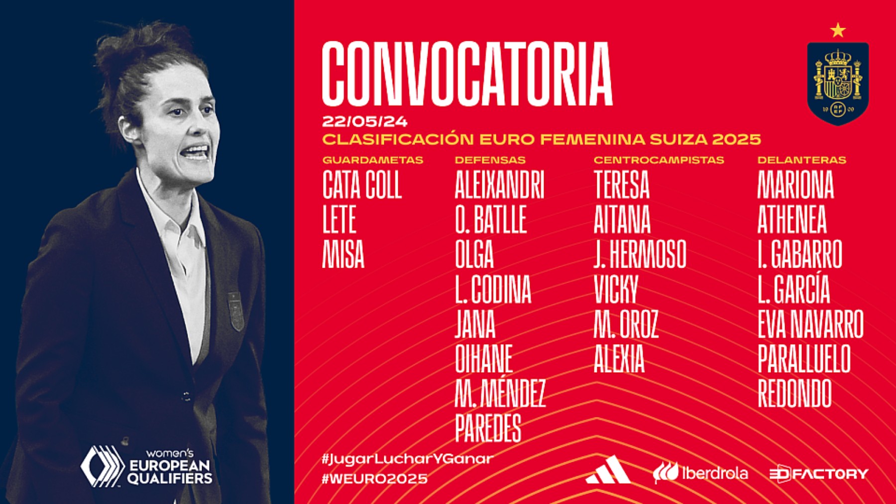 Lista de convocadas de España para el doble amistoso contra Dinamarca. (RFEF)