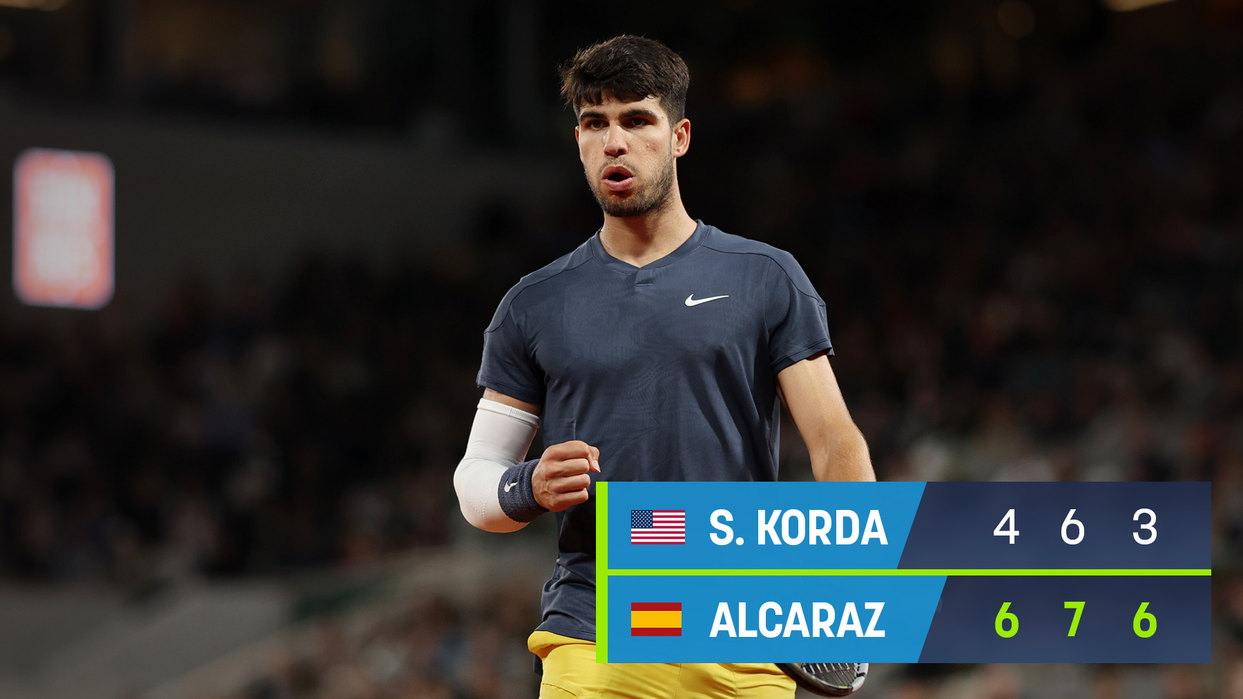 Alcaraz ganó a Korda en Roland Garros.