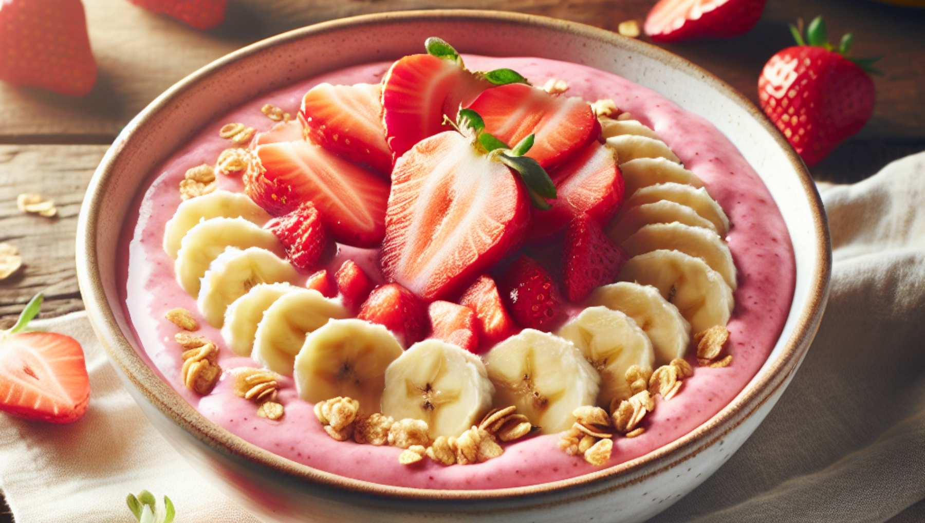 Smoothie bowl de fresas y plátano.