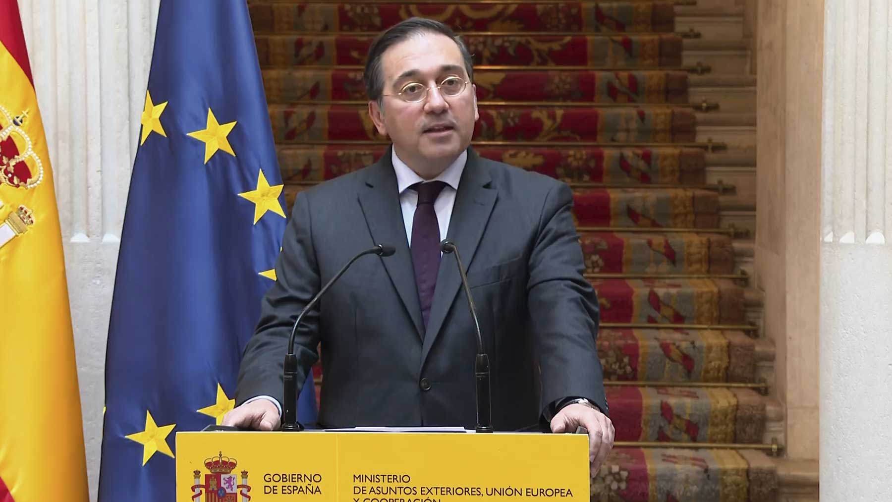 José Manuel Albares este jueves en rueda de prensa.