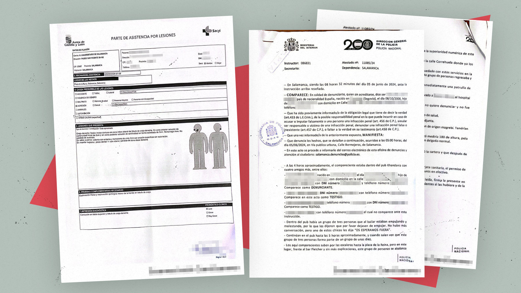Denuncia y parte médico de la agresión.