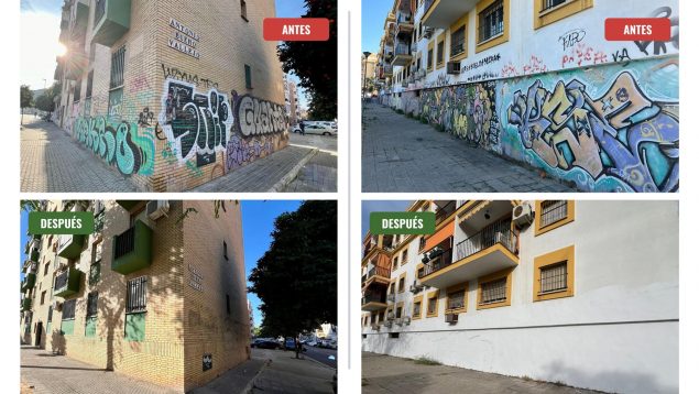 El Ayuntamiento de Sevilla se remanga y retira más de 3 kilómetros de grafitis en el distrito Macarena