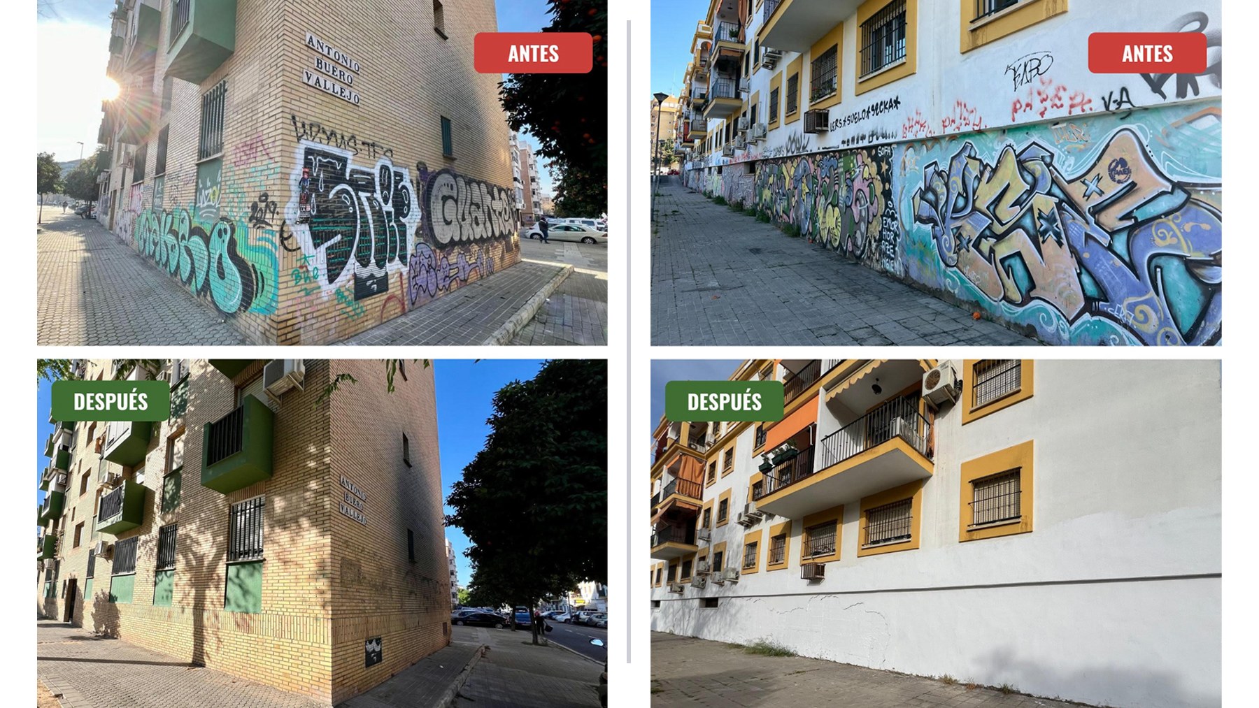 La Macarena, antes y después de la retirada de los grafitis.