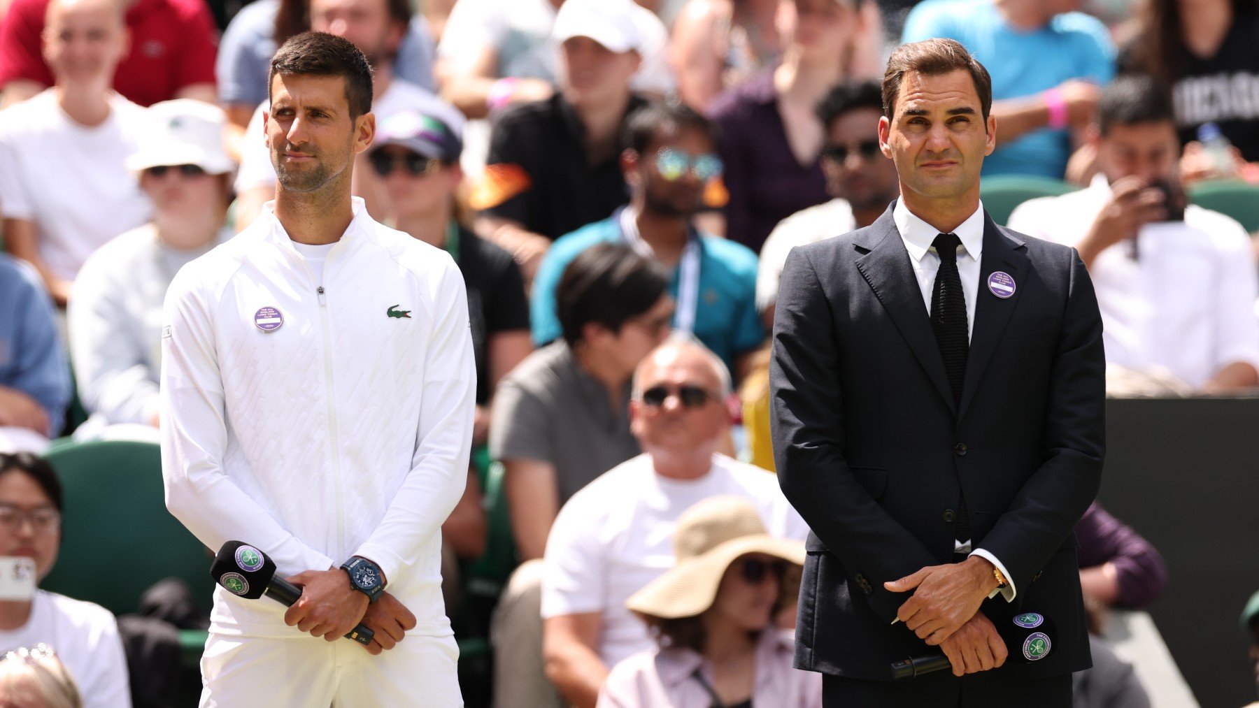 Roger Federer y Novak Djokovic en Wimbledon 2022. (Getty)