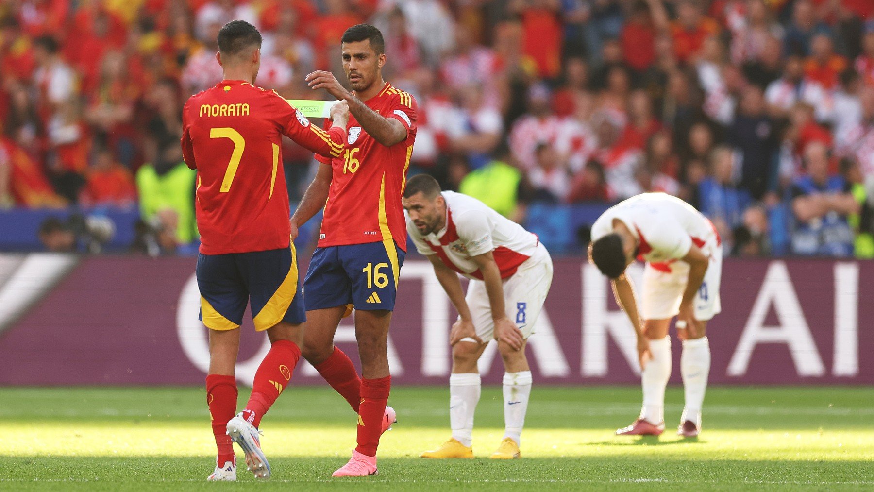 Morata y Rodrigo en el partido ante Croacia. (Getty)