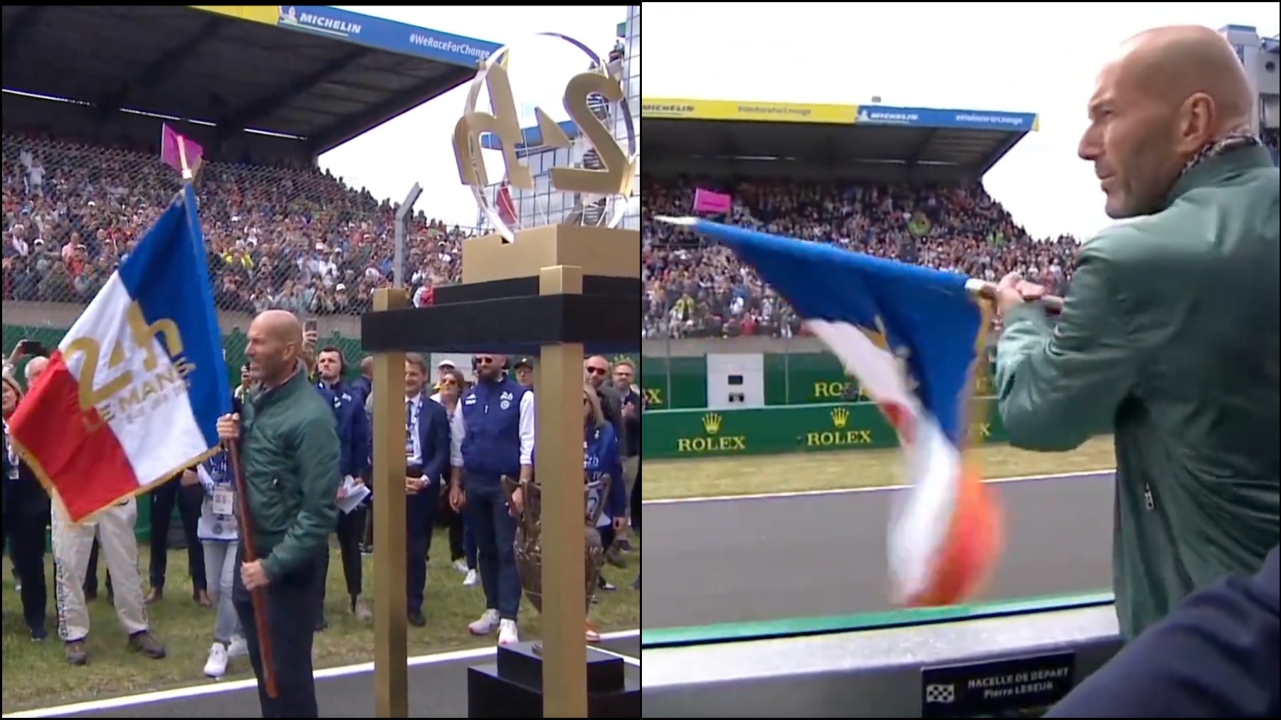 Zinedine Zidane da el banderazo de salida en Le Mans.