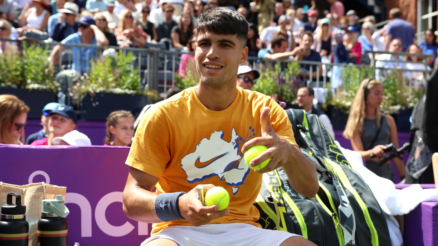 Carlos Alcaraz, en un entrenamiento en Queen’s. (Getty)