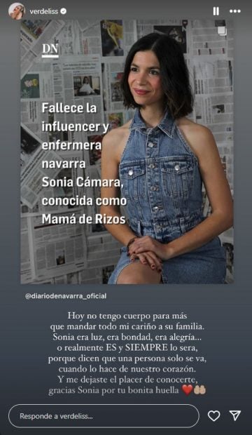 Verdeliss se despide de Sonia Cámara, Mamá de Rizos, en Instagram.