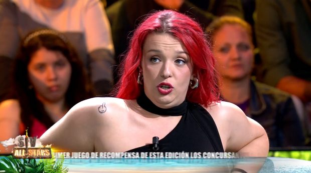 Zayra Gutiérrez reacciona al comentario de Ángel Cristo Jr en el plató de Supervivientes All Stars. (Mediaset)