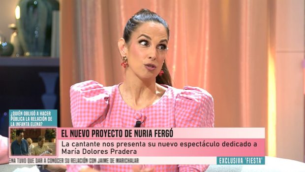 Nuria Fergó, visiblemente enfadada con Emma García por las preguntas sobre temas personales en su paso por Fiesta (Mediaset).