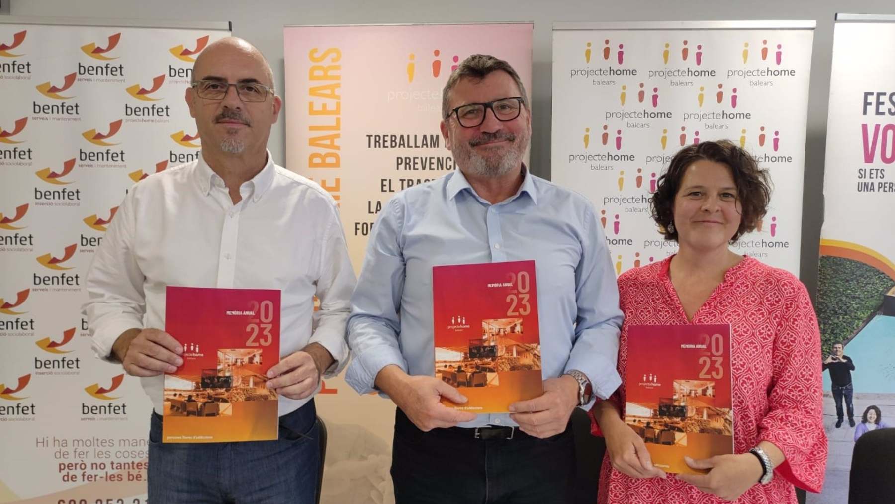 El director de Comunicación y Proyectos de Projecte Home en Baleares, Antoni Parets, el presidente ejecutivo, Jesús Mullor, y la directora de Projecte Jove, Cati Limongi.