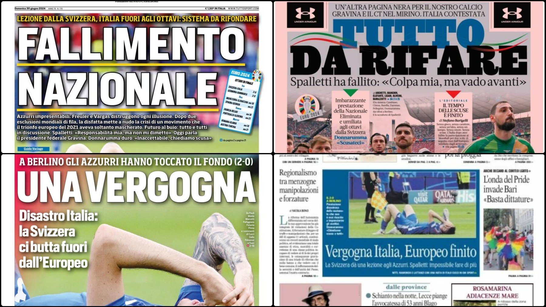 La prensa italiana clama contra su selección tras la eliminación ante Suiza.