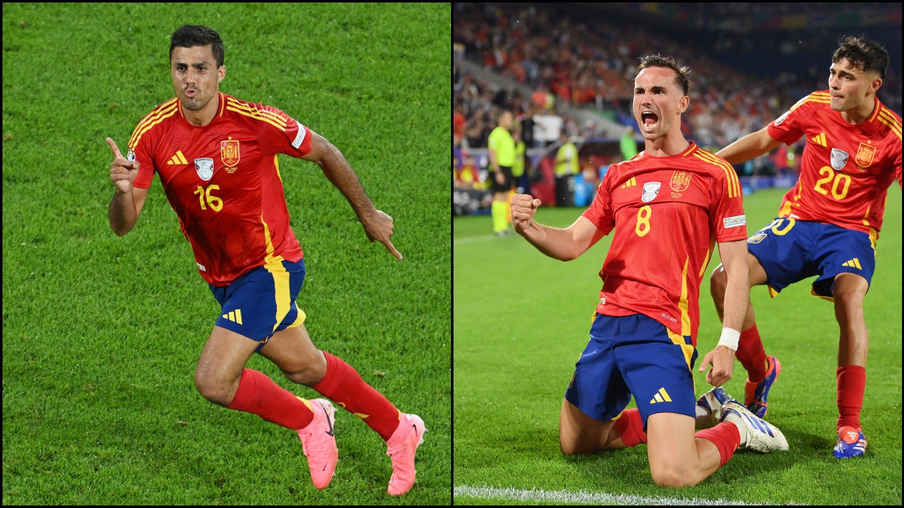 Rodri y Fabián celebran sus goles. (Getty)