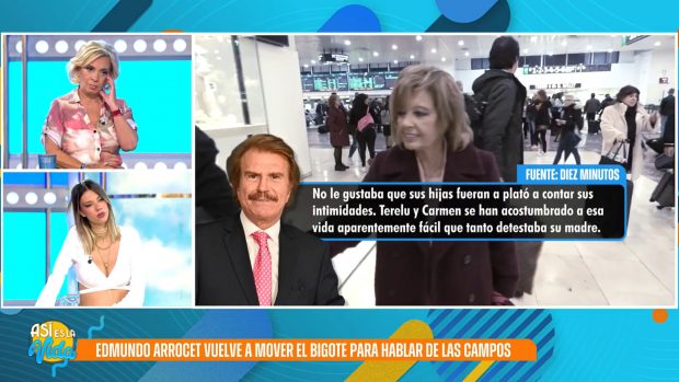 Carmen Borrego y Alejandra Rubio escuchan las declaraciones de Bigote Arrocet. (Mediaset)