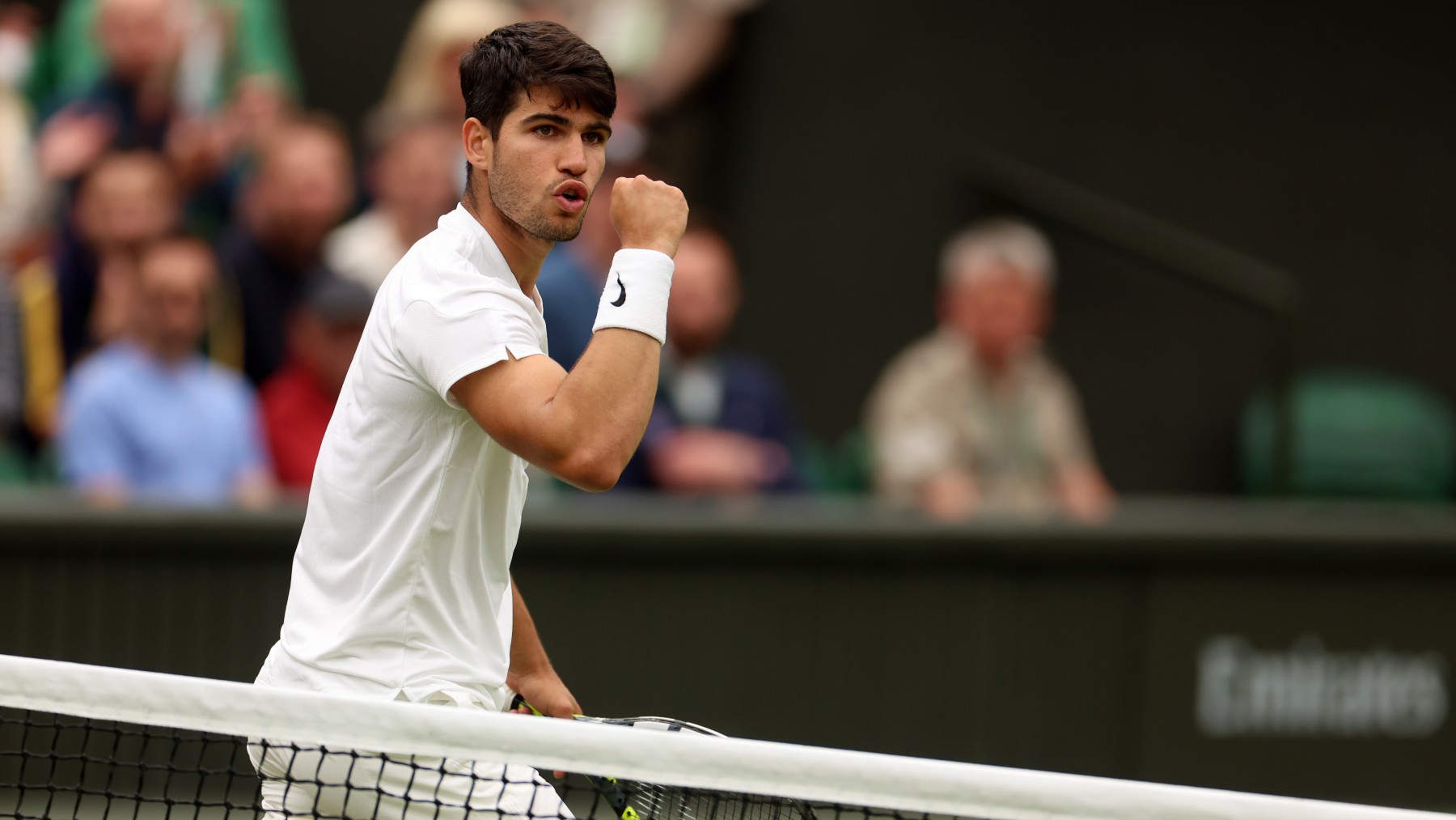 Carlos Alcaraz celebra un punto ante Humbert. (Getty)