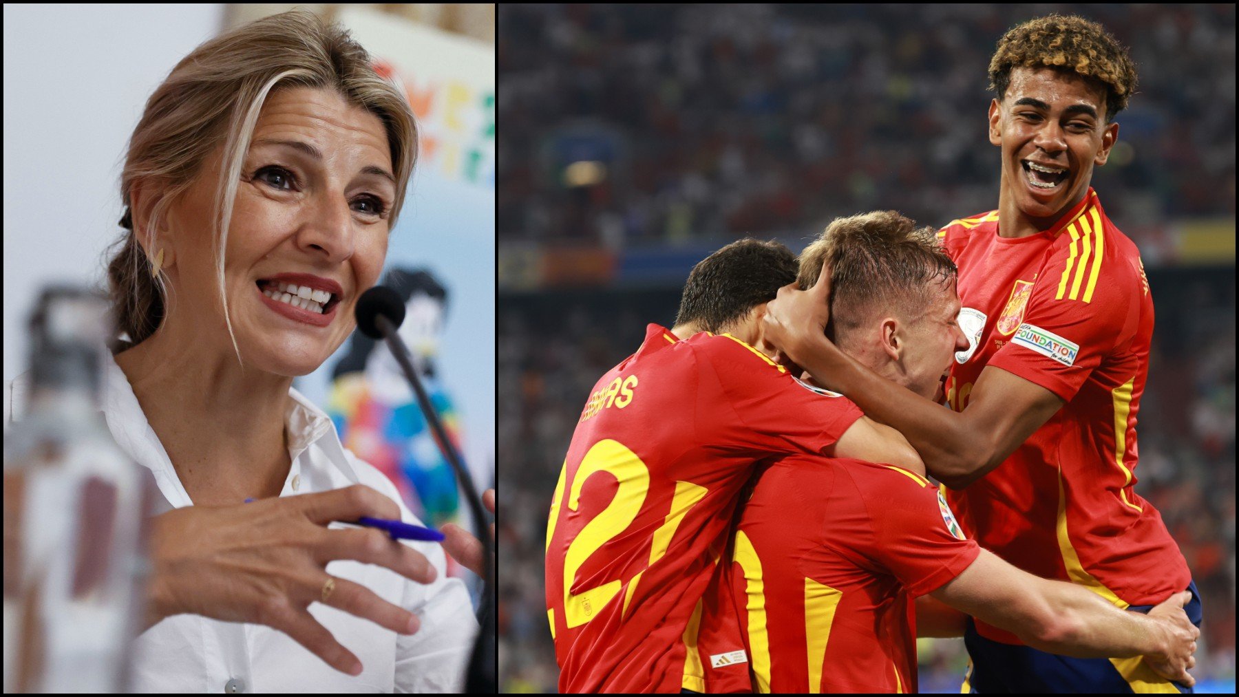 Yolanda Díaz y los jugadores de la selección. (EFE)