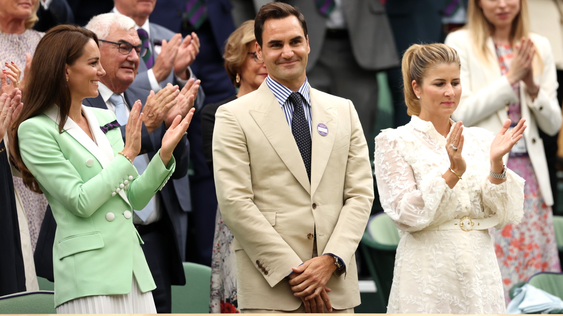 Kate Middleton y Roger Federer, en el Royal Box en Wimbledon 2023. (Getty)