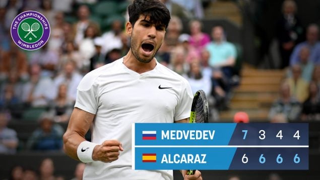 Alcaraz pone la directa ante Medvedev y jugará su segunda final en Wimbledon