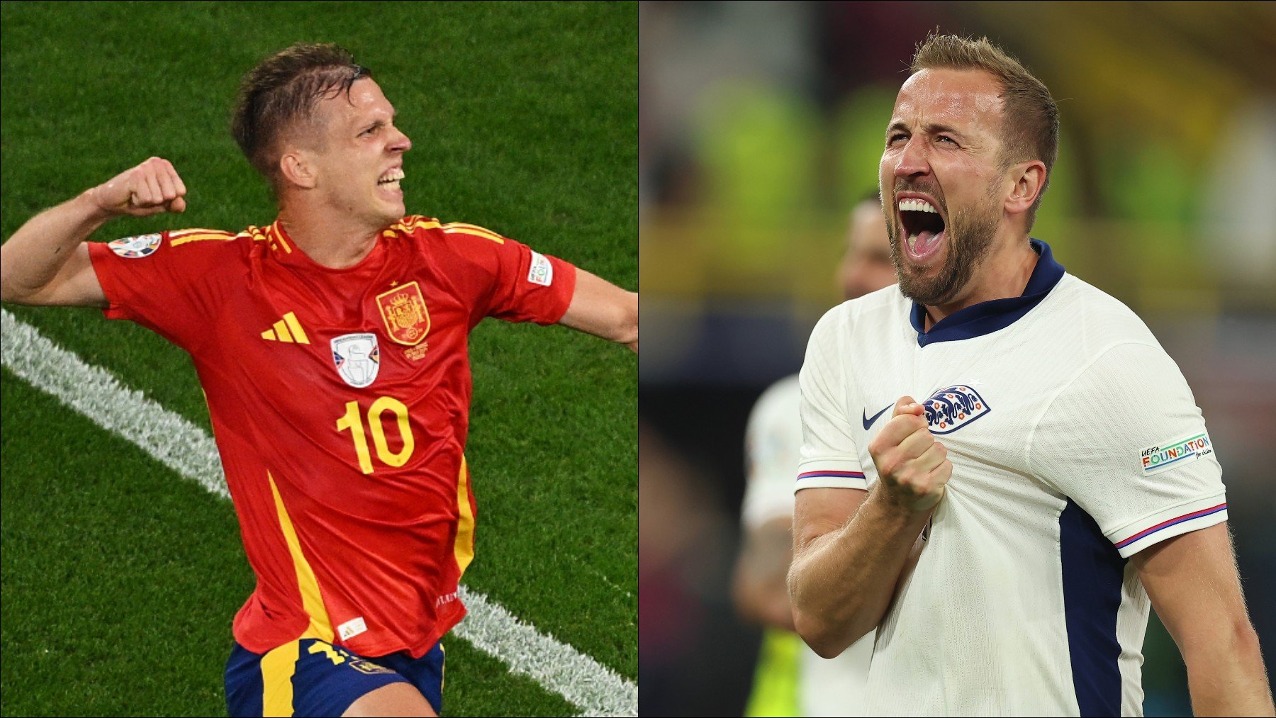 Dani Olmo y Harry Kane. (Getty)