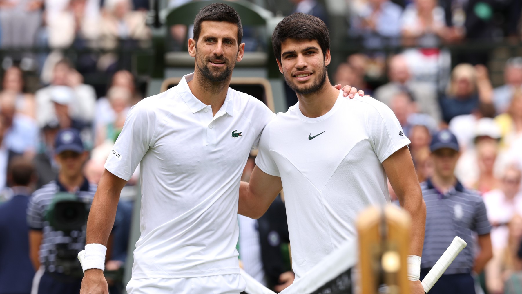 Djokovic y Alcaraz, antes de la final de Wimbledon 2023. (Getty)