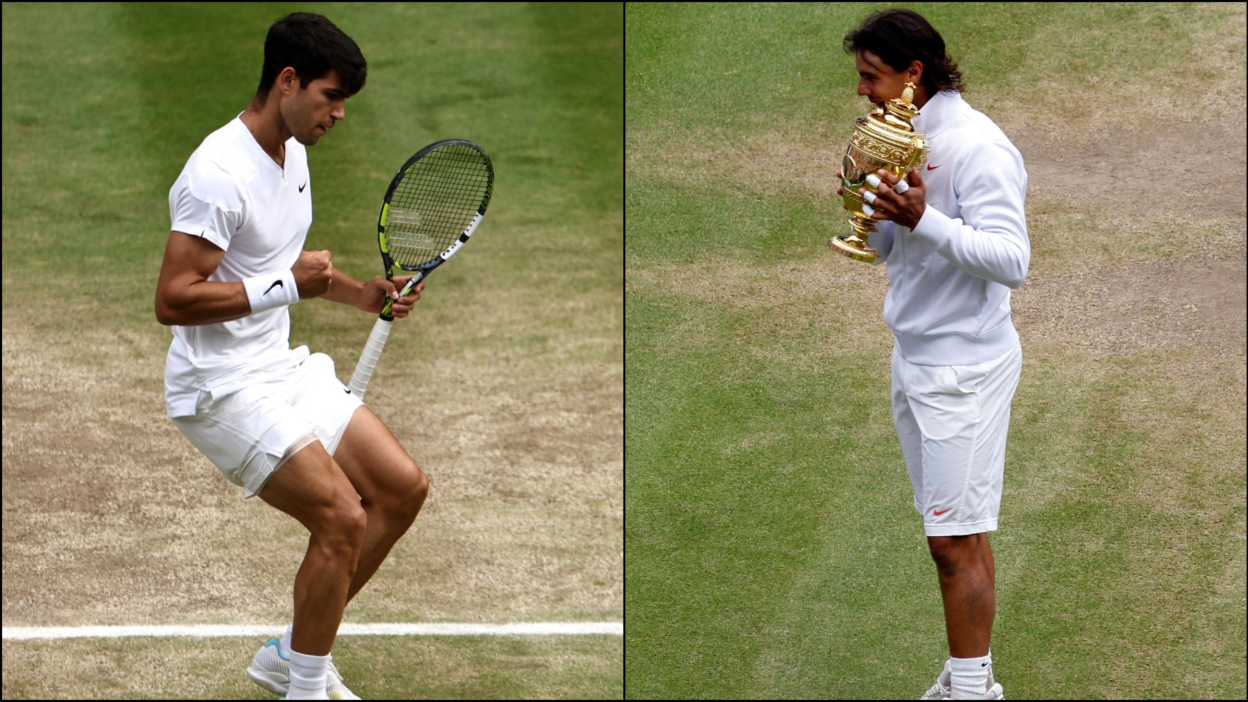 Carlos Alcaraz en 2024 y Rafa Nadal en 2010. (Getty)