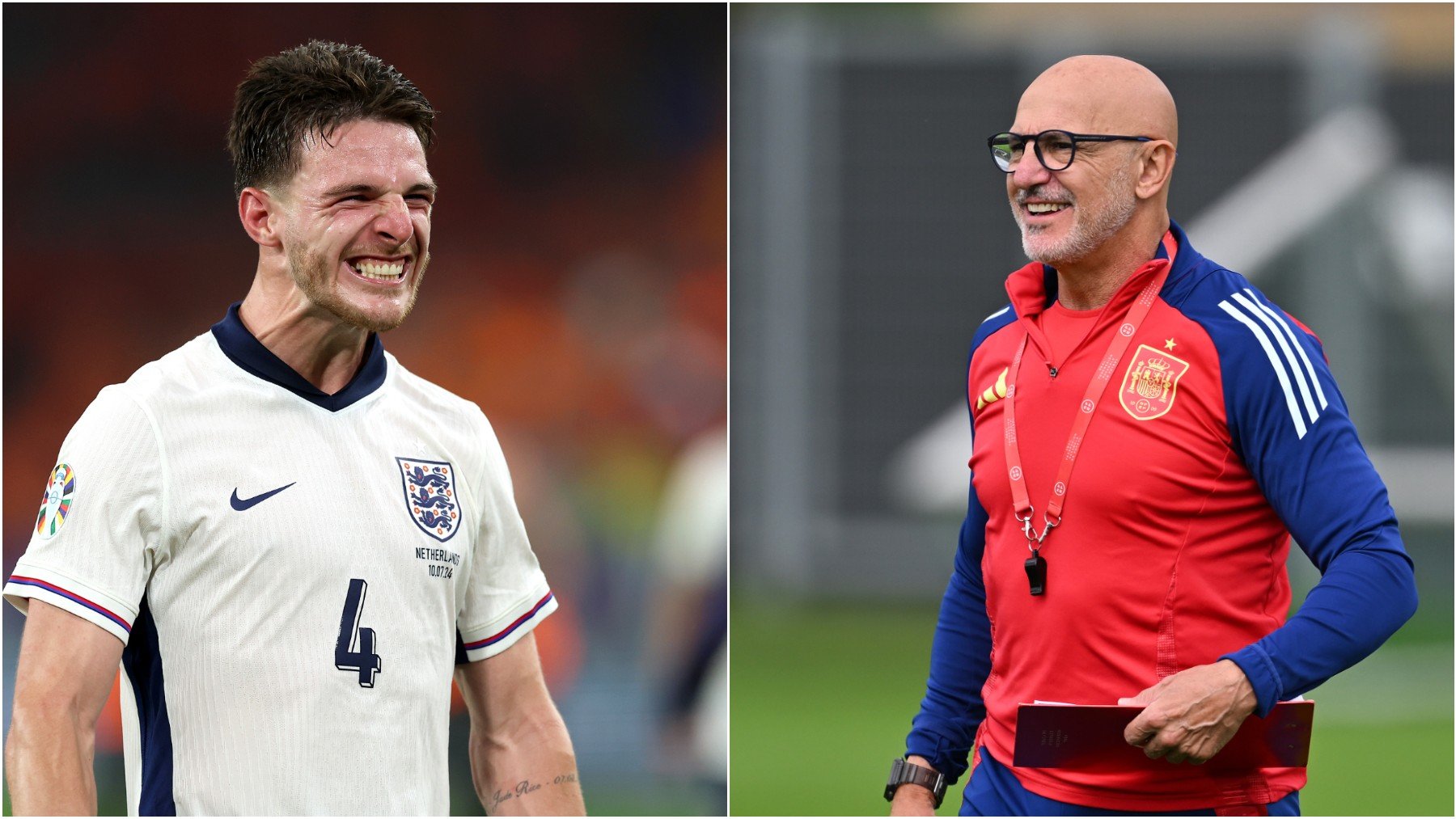 Declan Rice y Luis de la Fuente. (Getty)