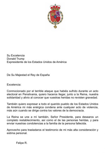 Carta del Rey a Trump.
