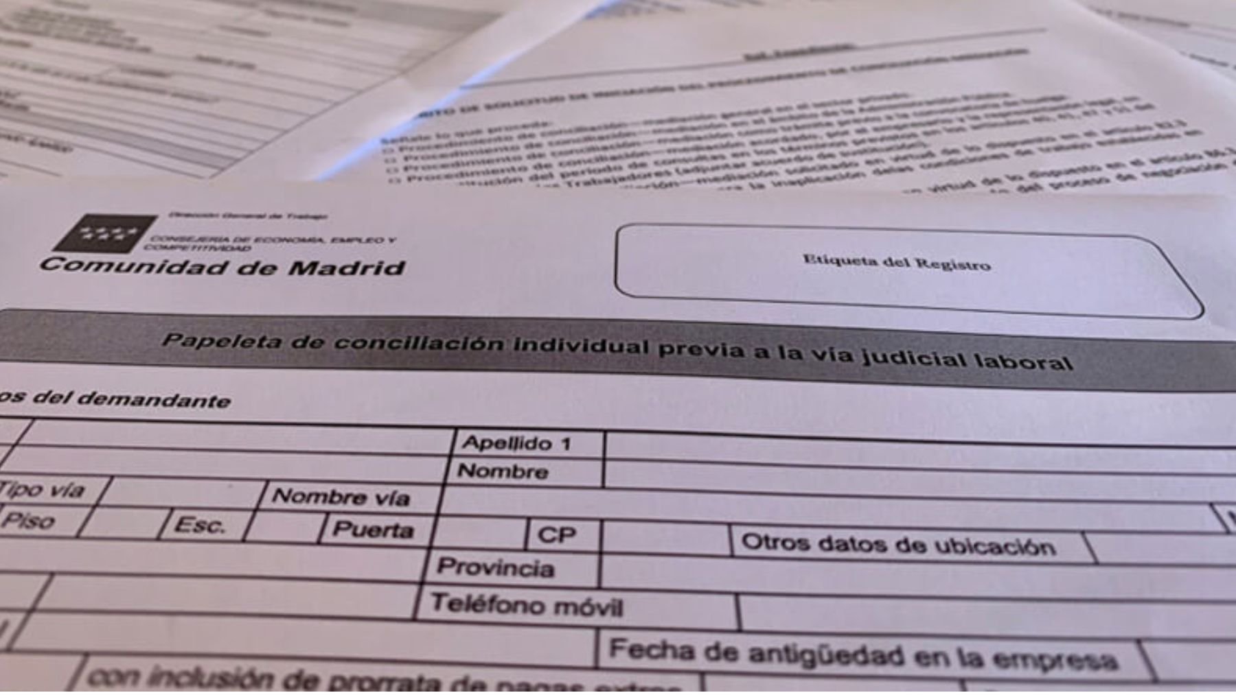 Papeleta de conciliación de la Comunidad de Madrid.