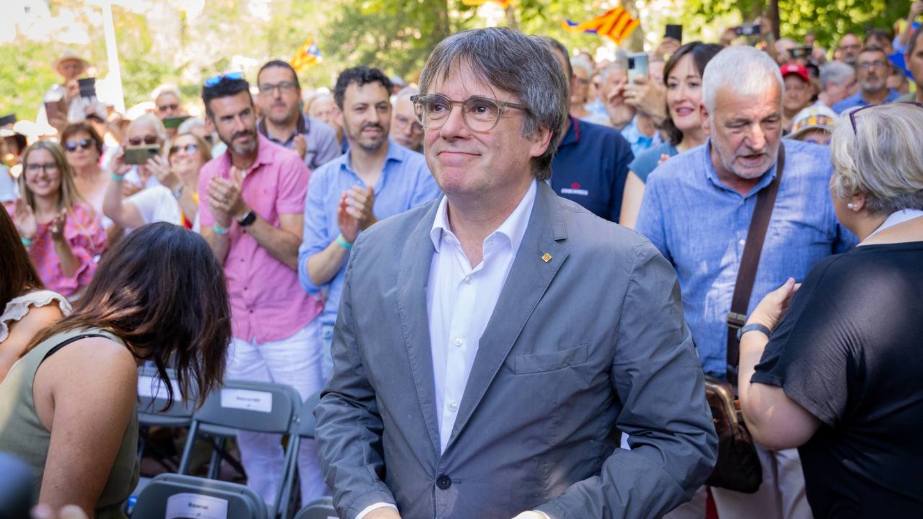 Carles Puigdemont llegando al acto de Junts en el sur de Francia.