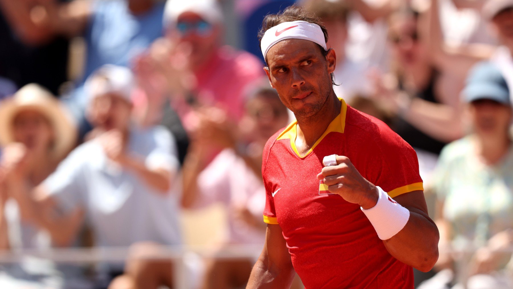 Rafa Nadal celebra un punto en un partido de los Juegos Olímpicos. (Getty)