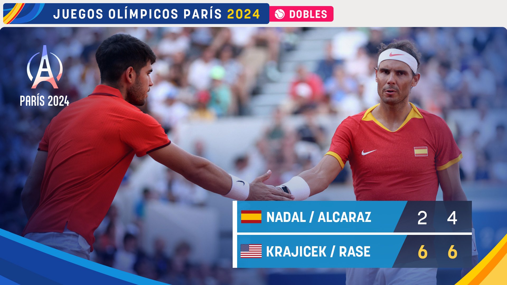 Rafa Nadal y Carlos Alcaraz se quedaron a las puertas de las medallas en dobles.