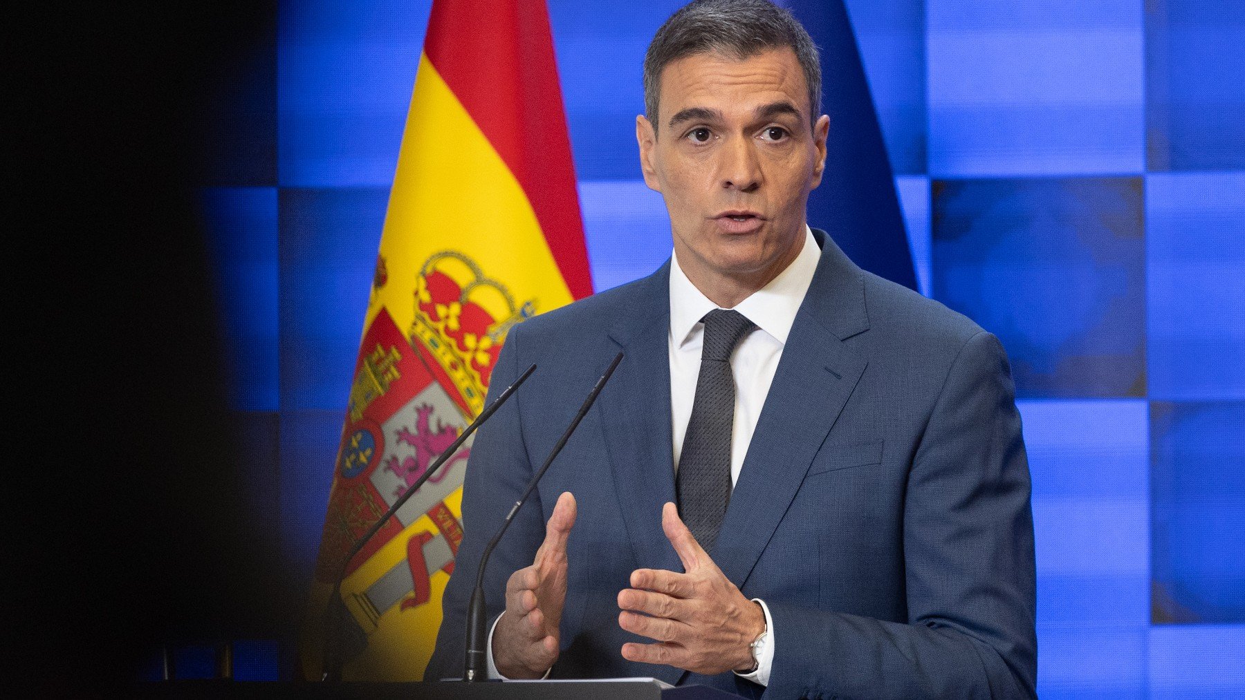 Pedro Sánchez durante su comparecencia.