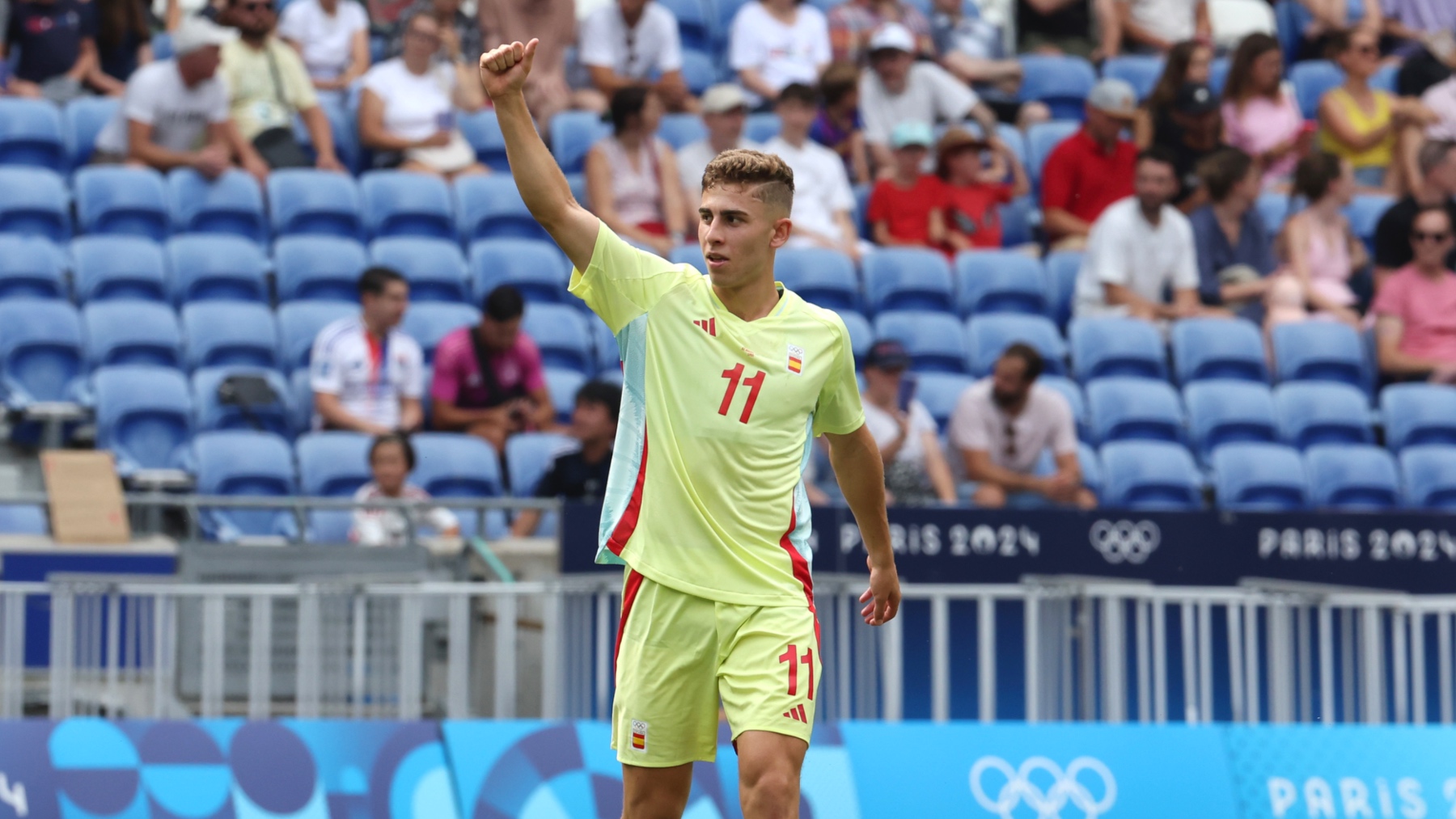 Fermín celebra el 1-0 de España ante Japón. (Getty)