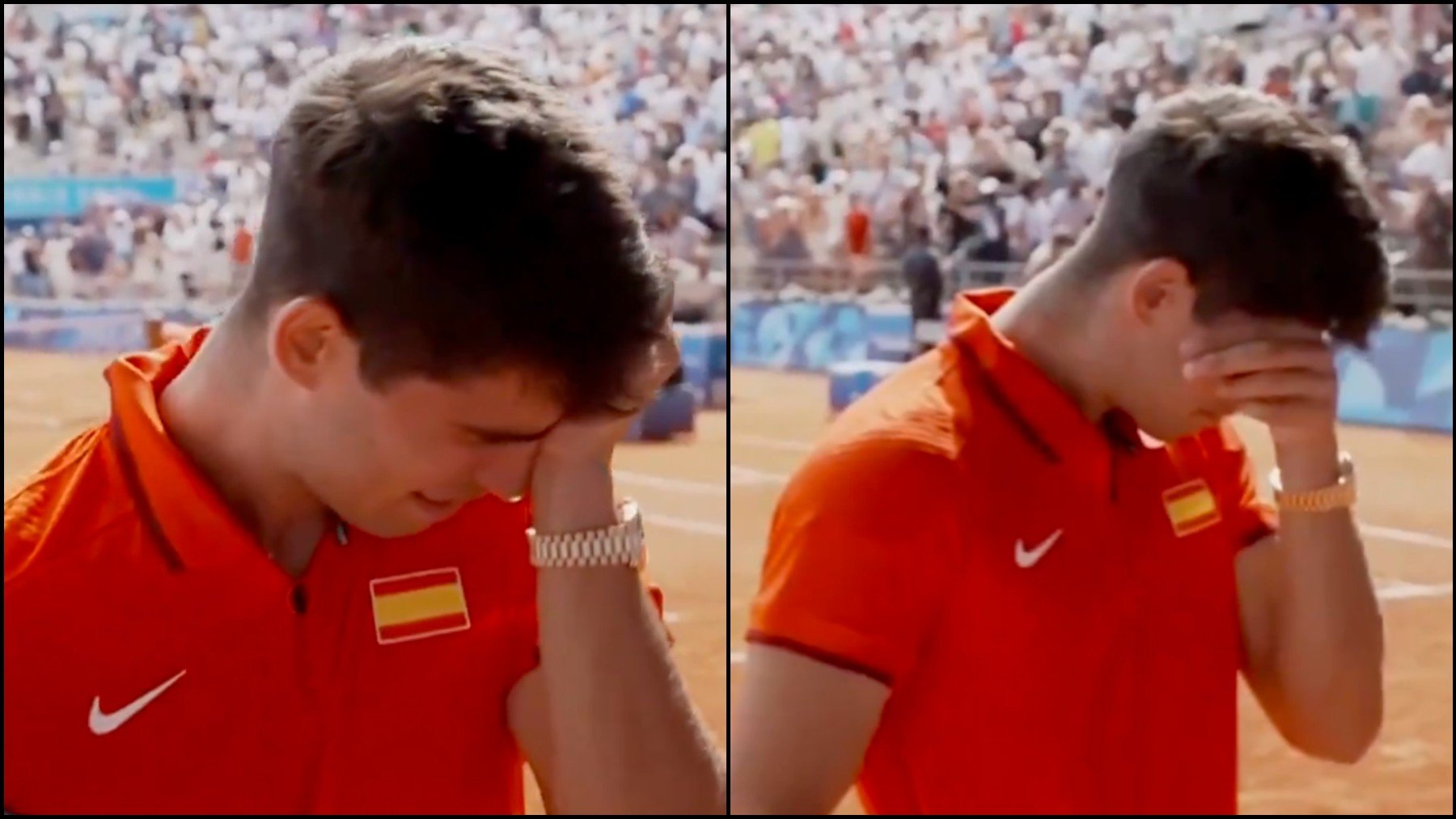 Carlos Alcaraz rompió a llorar tras caer contra Djokovic. (Eurosport)