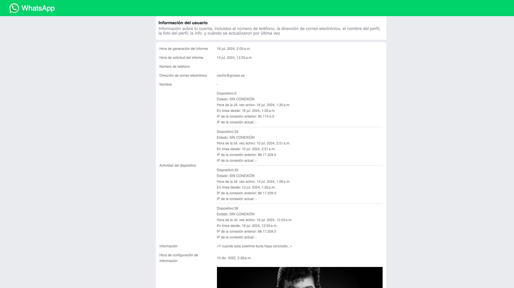 información cuenta WhatsApp