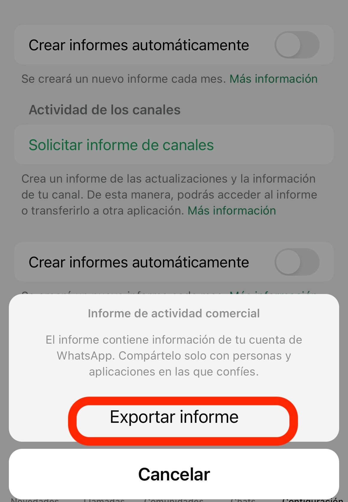 información cuenta WhatsApp