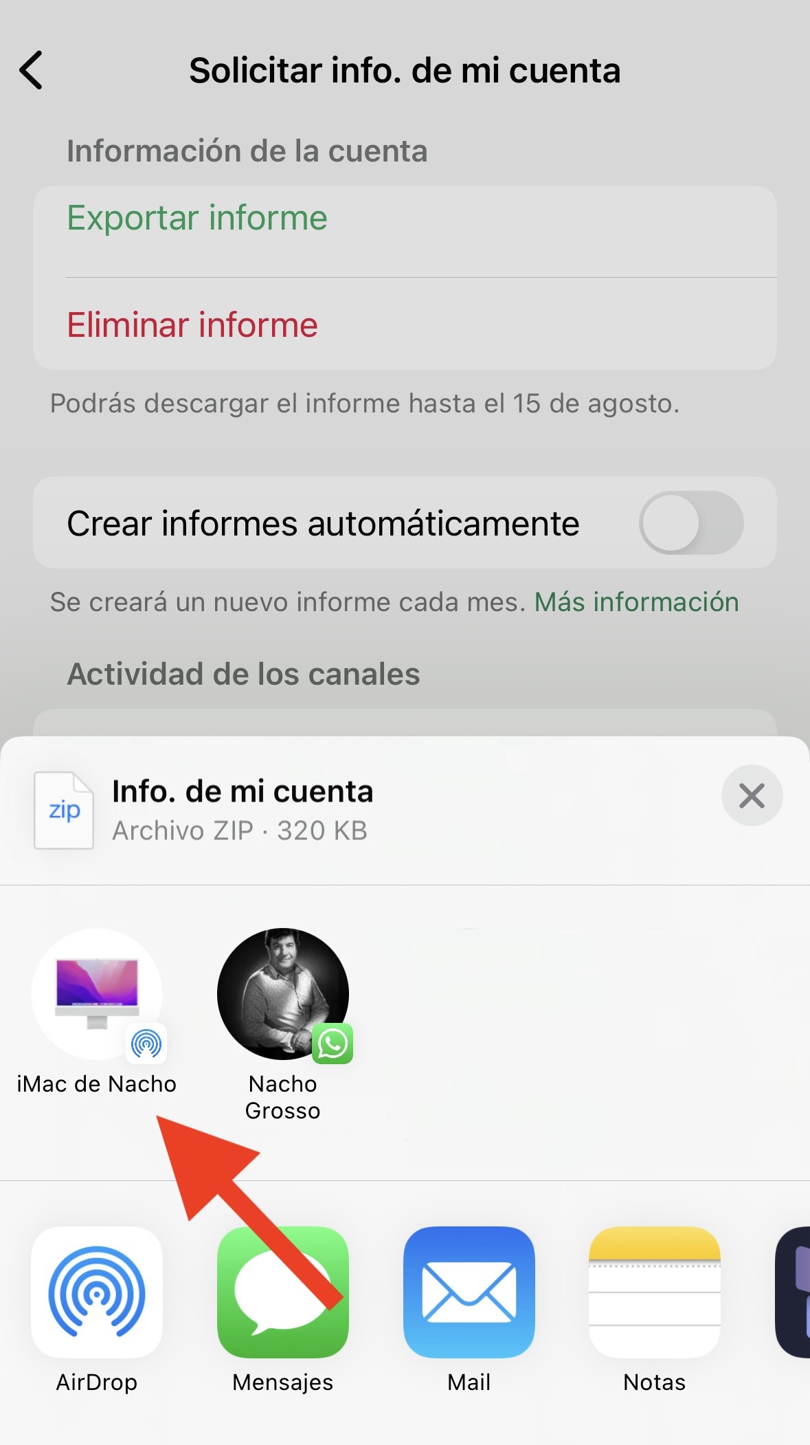 información cuenta WhatsApp