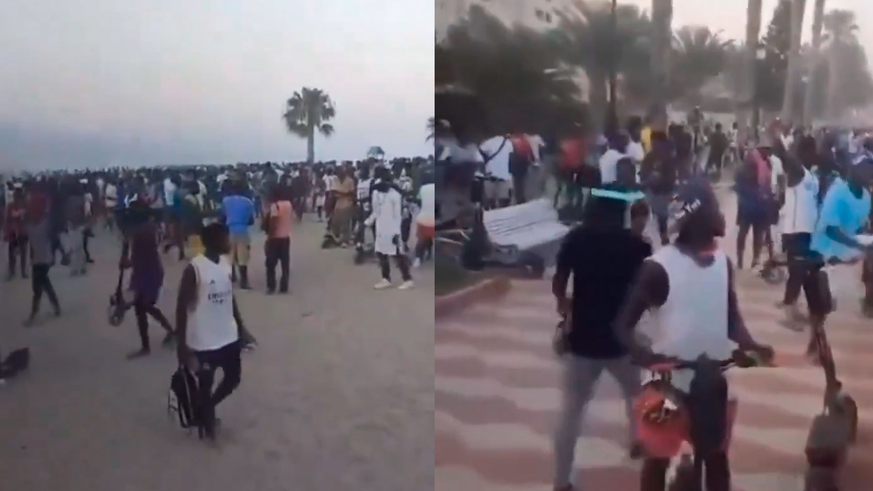 Cientos de senegaleses en las playas de Roquetas de Mar.