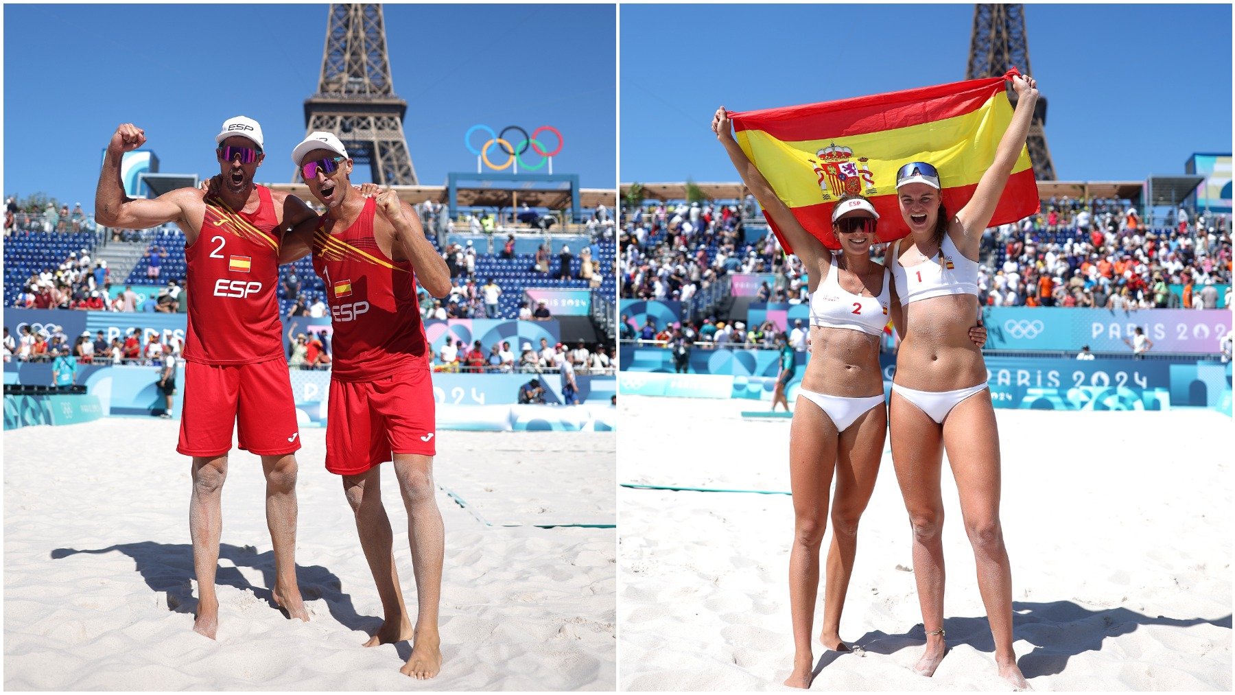 Las parejas españolas celebran sus victorias. (Getty)