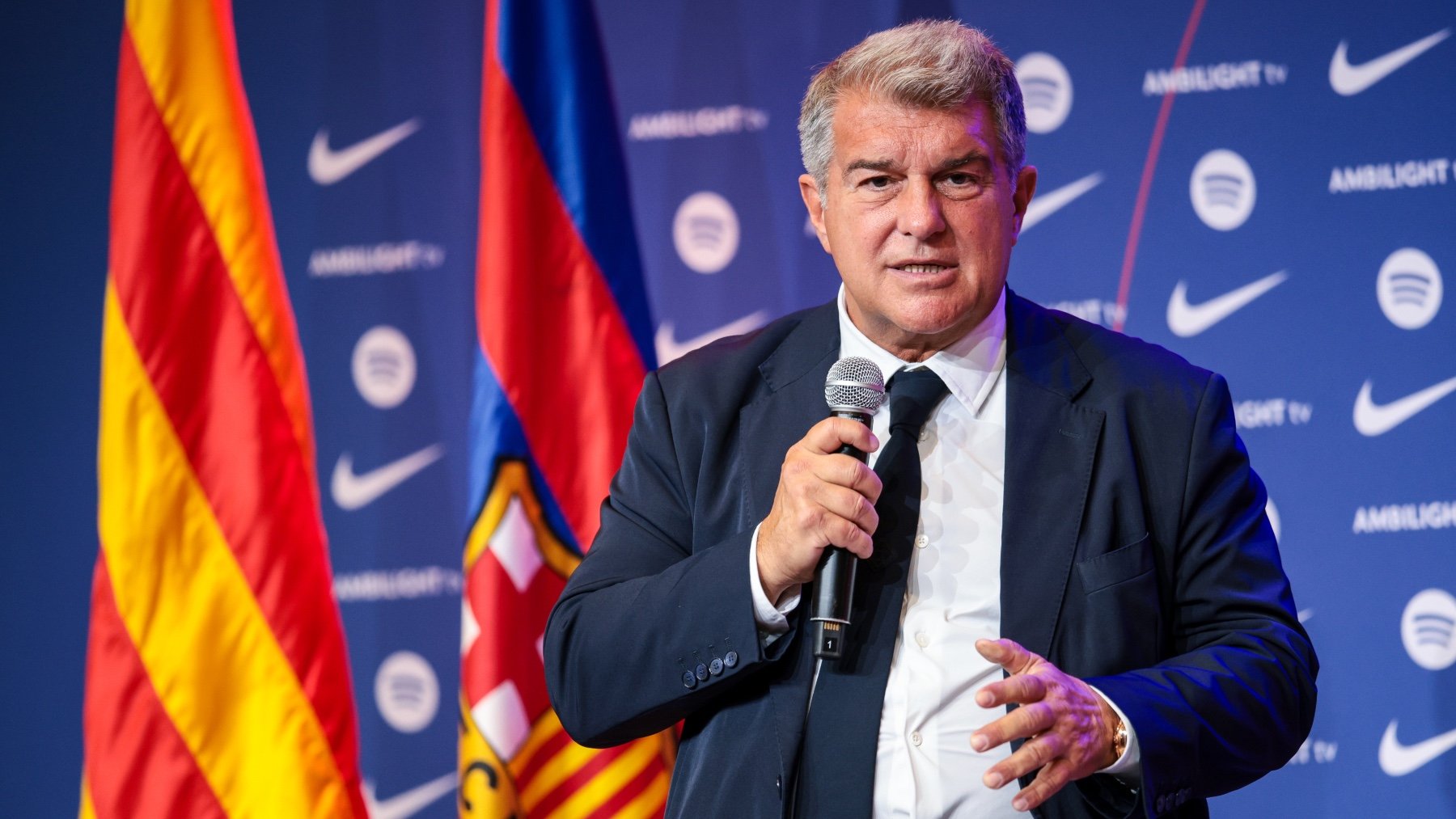 Joan Laporta, durante una de sus últimas apariciones. (Getty)