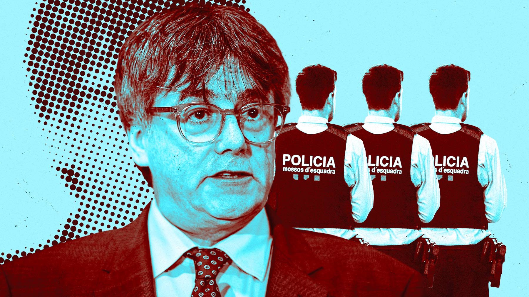 Carles Puigdemont con agentes de los Mossos de espaldas.