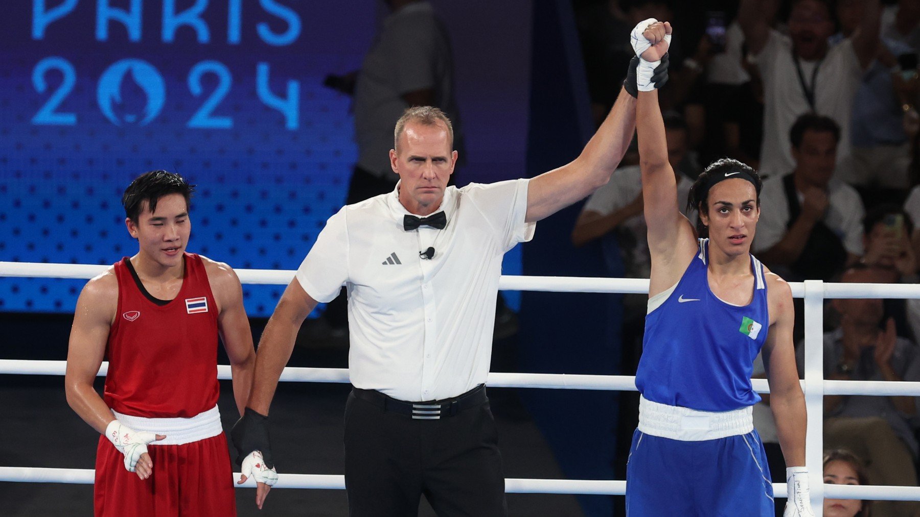 La boxeadora argelina Imane Khelif, tras su combate. (EFE9