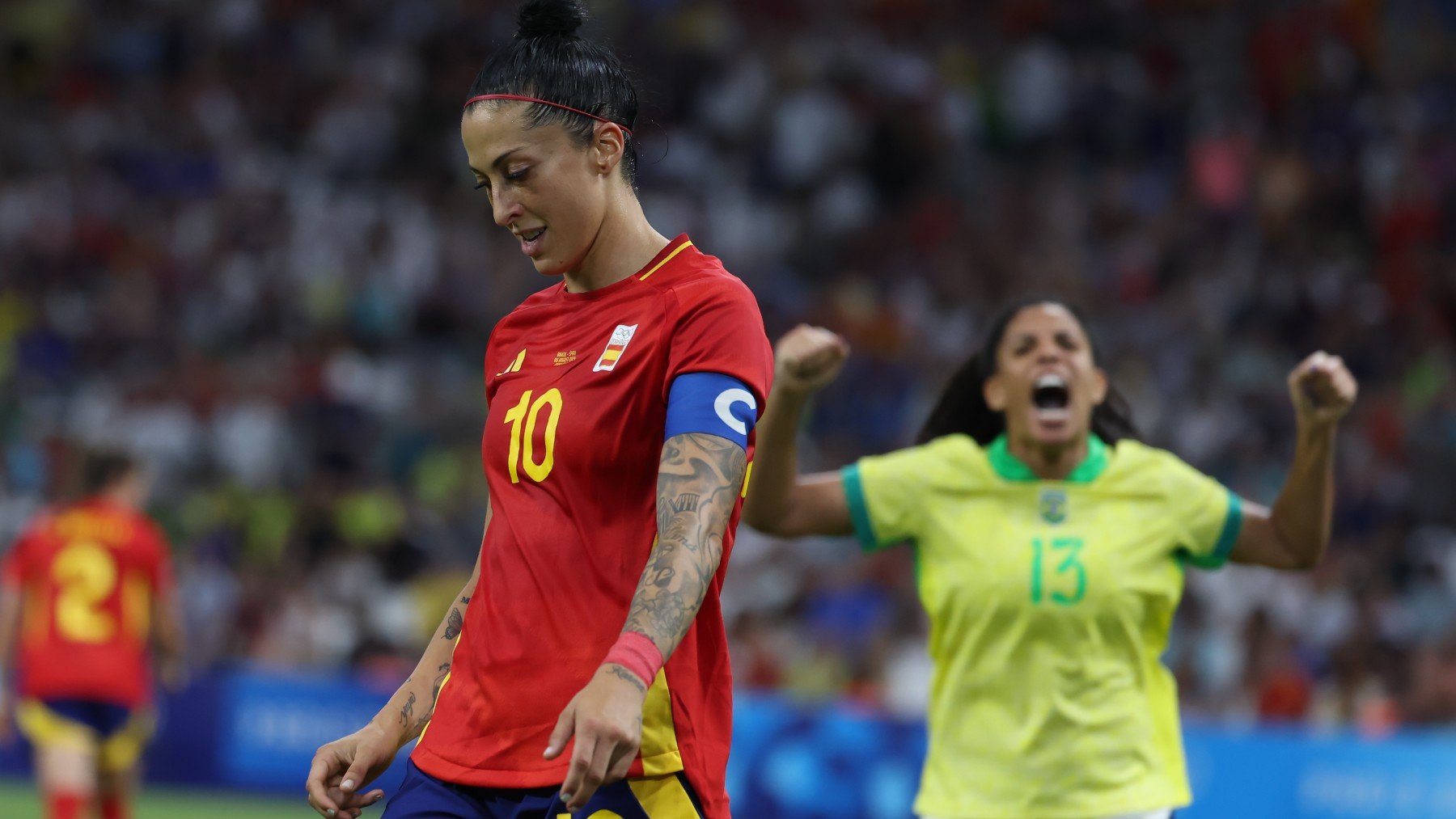 Jenni Hermoso durante el partido ante Brasil en las semifinales de los Juegos. (EFE)