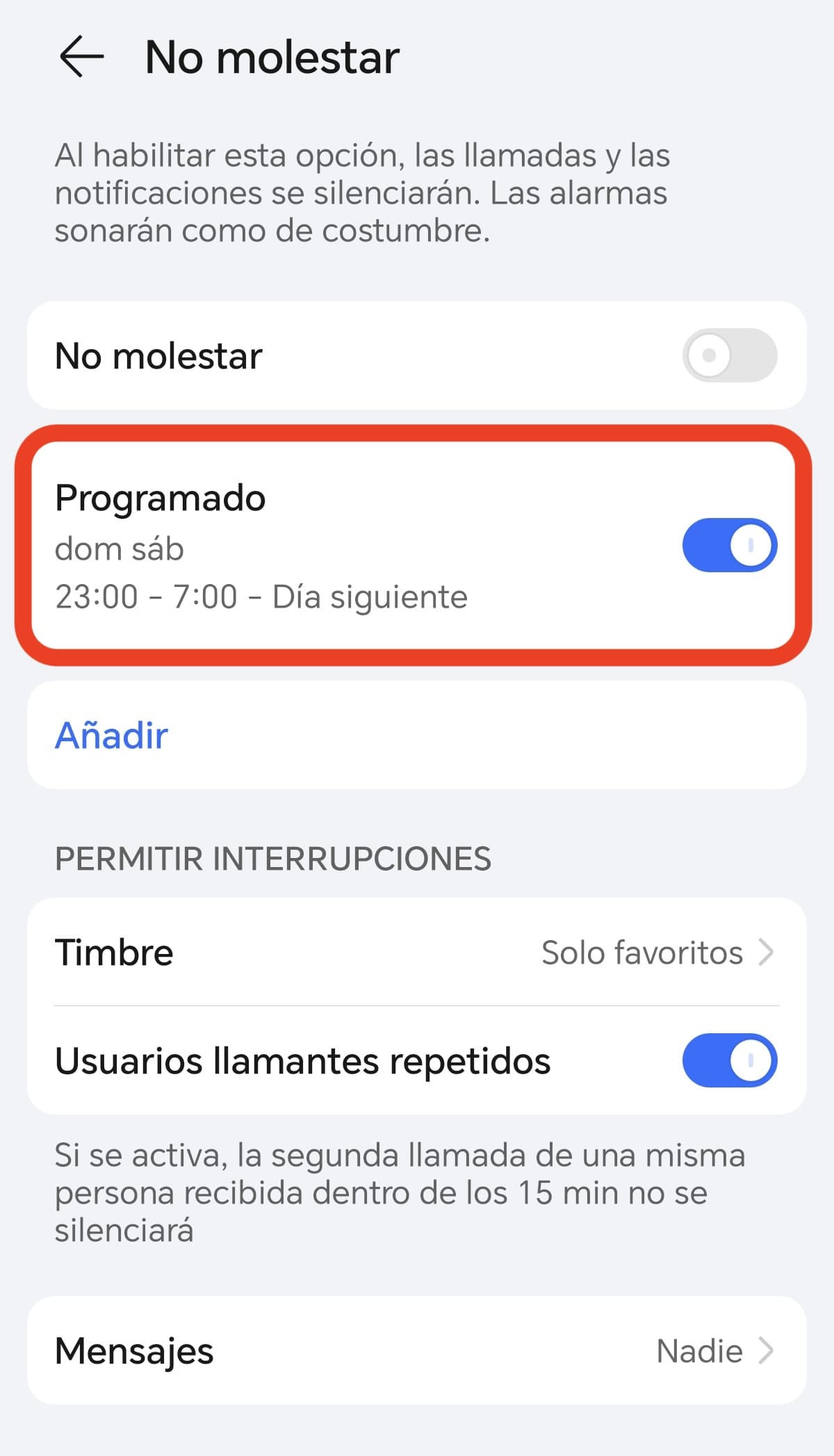 No molestar Android