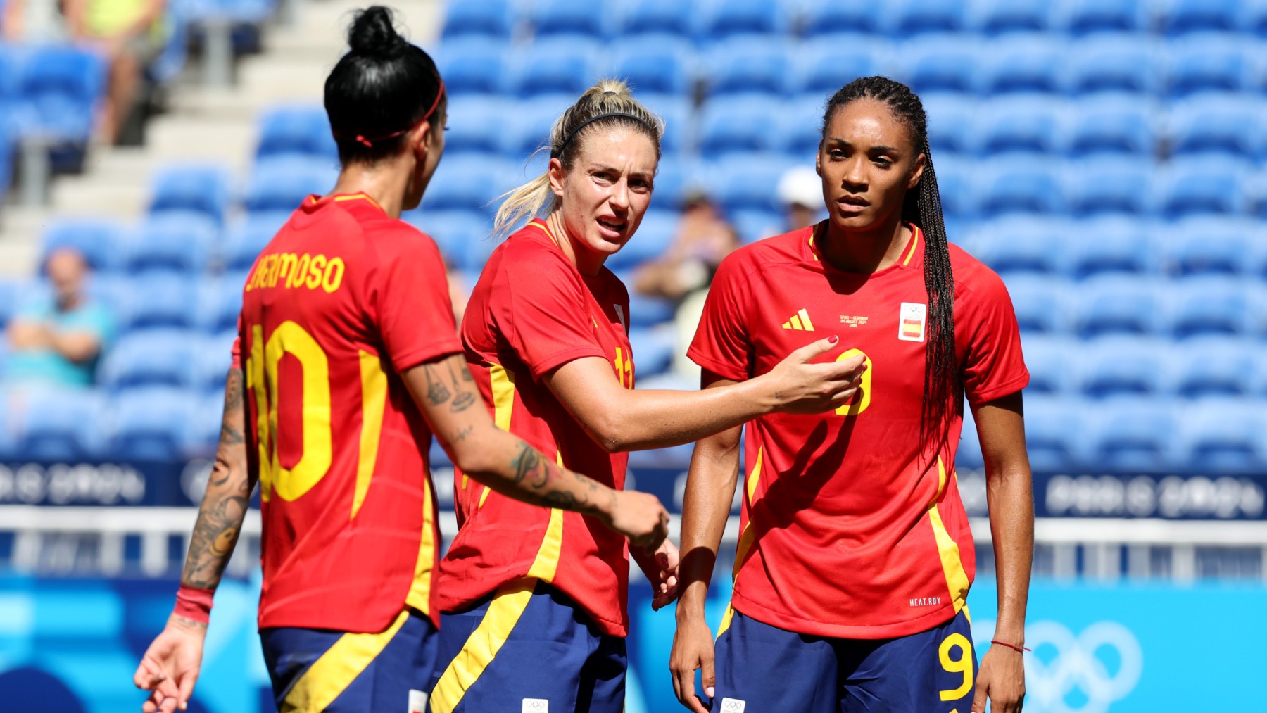 Jenni Hermoso, Alexia Putellas y Salma Paralluelo, ante Alemania. (Getty)