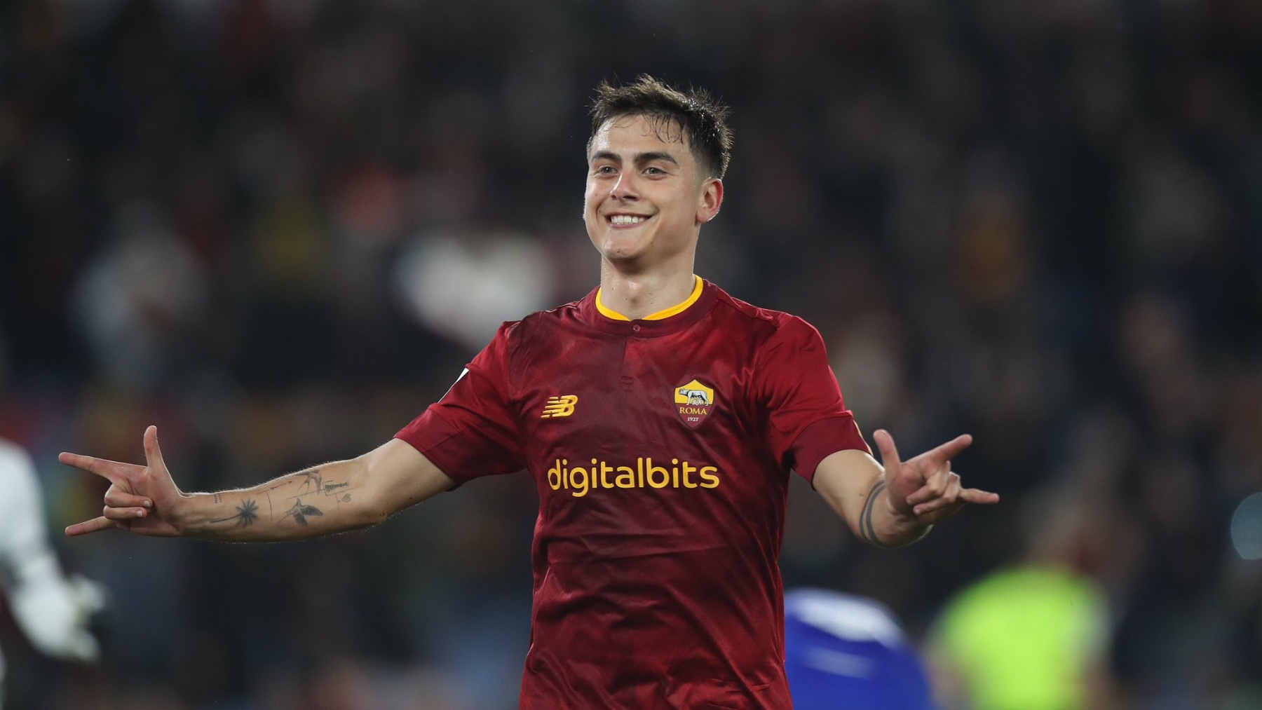 Dybala celebra un gol con la Roma.