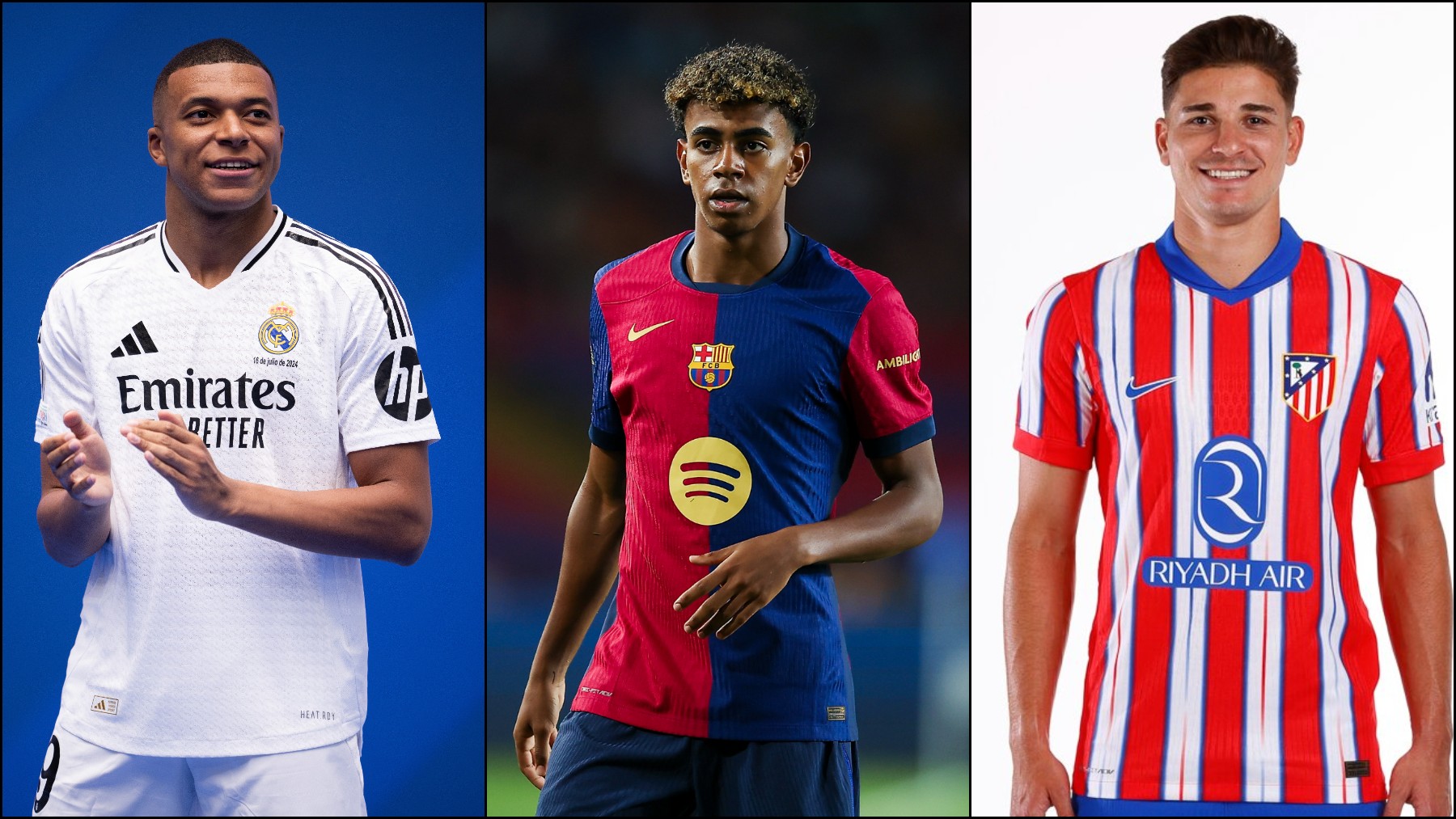 Mbappé, Lamine Yamal y Julián Álvarez. (Getty/@Atleti)