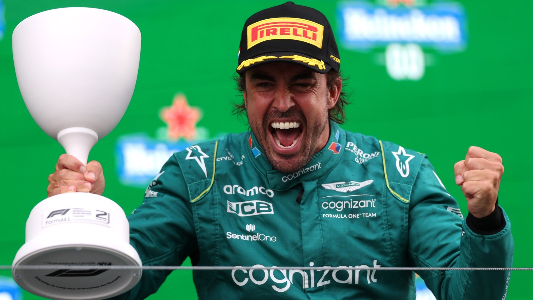 Fernando Alonso celebrando su podio en Zandvoort en 2023. (Getty)