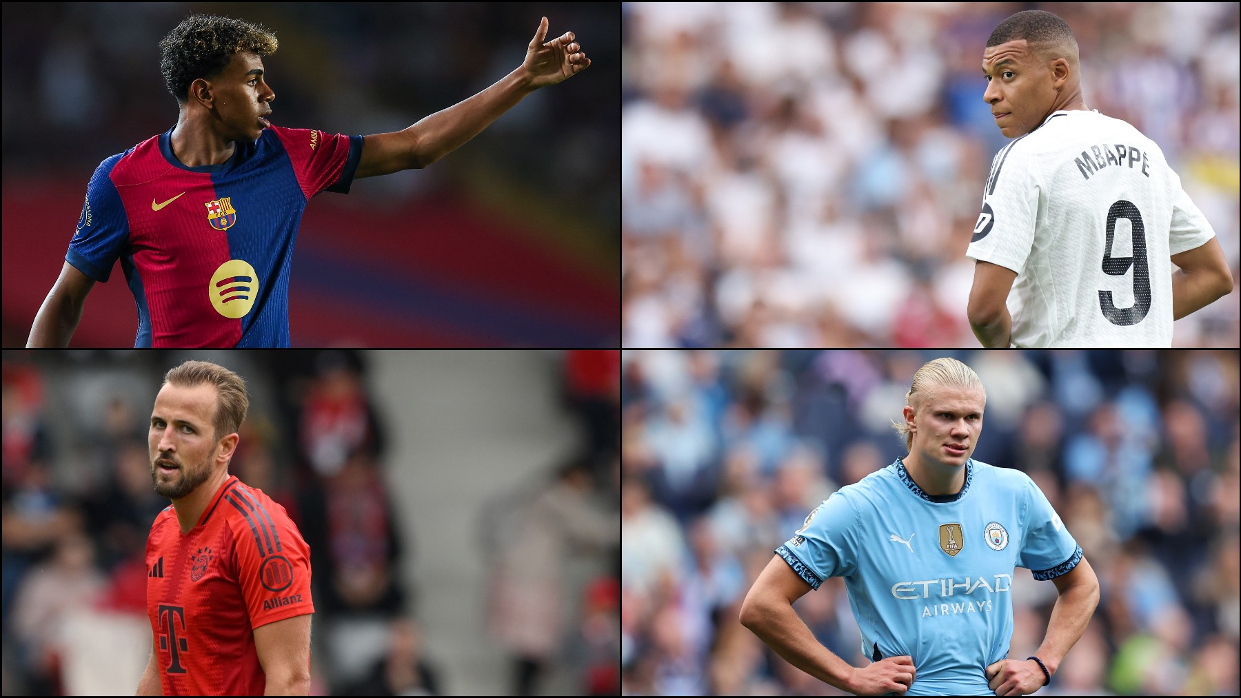 Mbappé, Lamine, Haaland y Kane. (Getty)