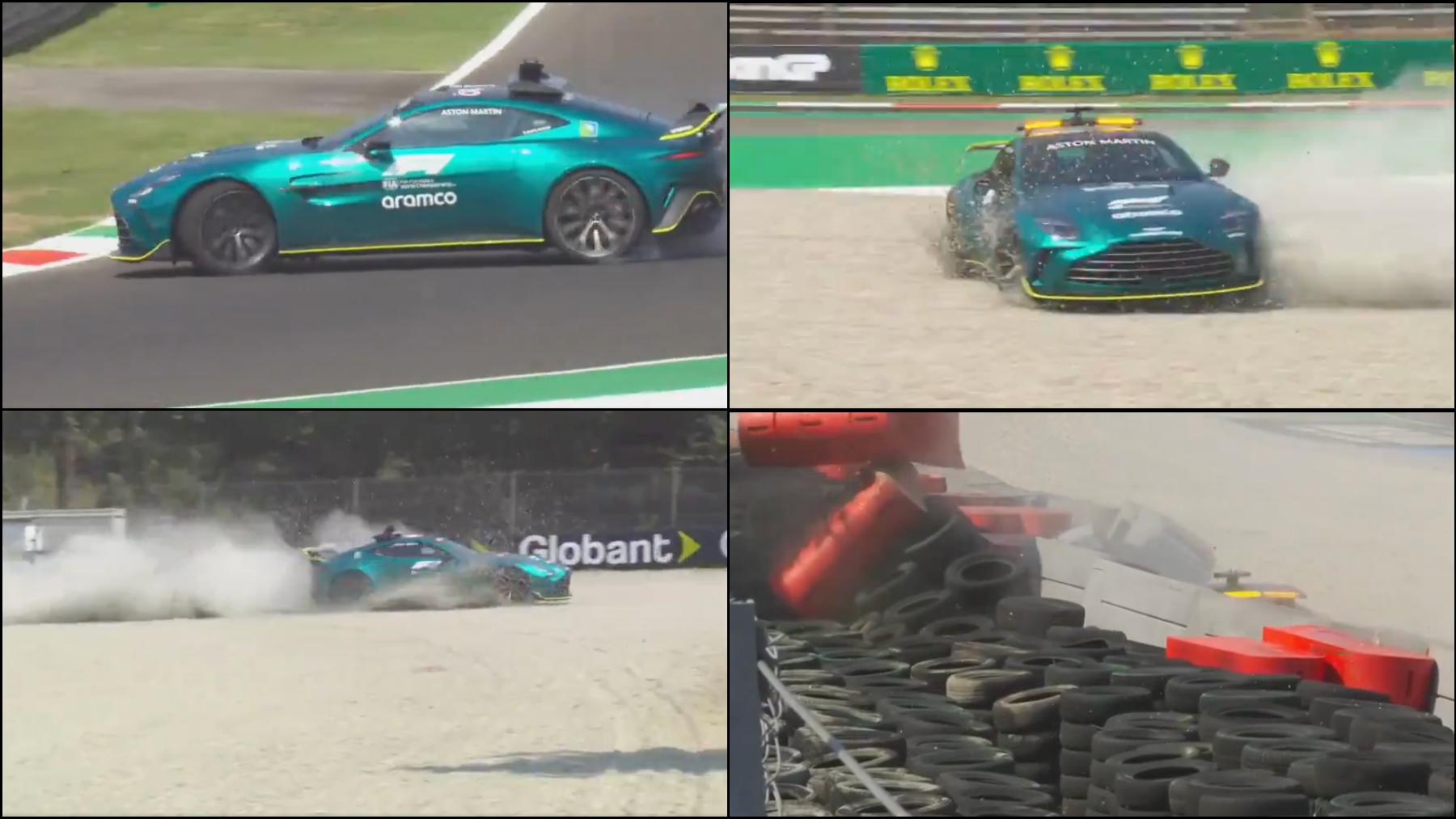 Así fue el accidente del coche de seguridad de Aston Martin en Monza.